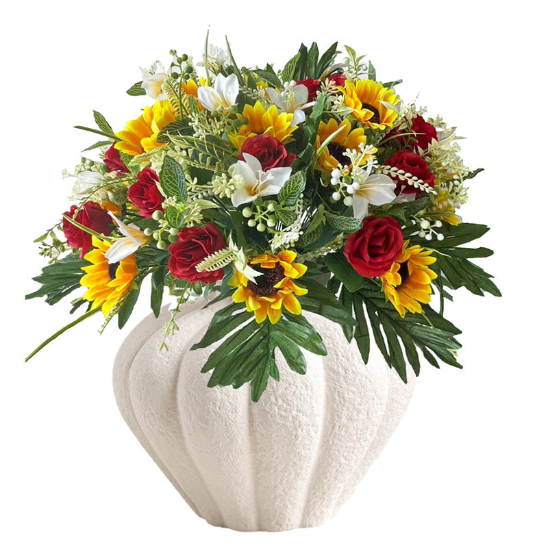 Bulk 18.5" Lifelike Artificial Sunflower Bouquet – Mixed with Roses & Orchids for Cemetery Memorial Decor Wholesale