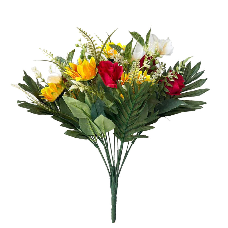 Bulk 18.5" Lifelike Artificial Sunflower Bouquet – Mixed with Roses & Orchids for Cemetery Memorial Decor Wholesale