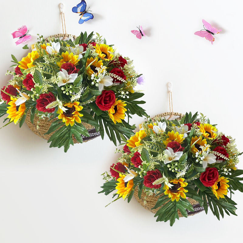 Bulk 18.5" Lifelike Artificial Sunflower Bouquet – Mixed with Roses & Orchids for Cemetery Memorial Decor Wholesale