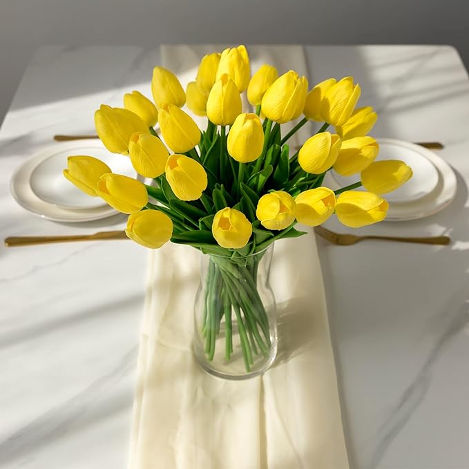 Bulk Clearance 20pcs 13.5" Artificial Tulip Stems Bouquet Soft Latex Tulips for Spring Decor