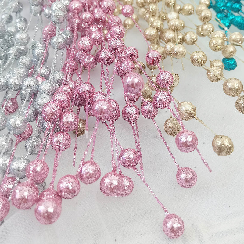 Bulk 5Pcs Artificial Glitter Berry Long Stems Weeping Christmas Ornaments Flowers Arrangement Decoration Wholesale