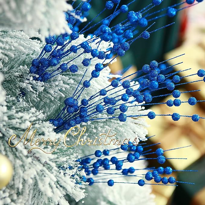 Bulk 5Pcs Artificial Glitter Berry Long Stems Weeping Christmas Ornaments Flowers Arrangement Decoration Wholesale