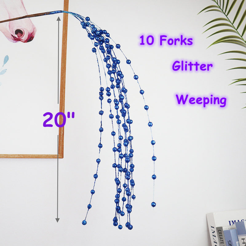 Bulk 5Pcs Artificial Glitter Berry Long Stems Weeping Christmas Ornaments Flowers Arrangement Decoration Wholesale