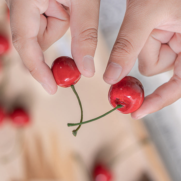 Cerezas artificiales a granel, decoración realista de frutas de cereza, venta al por mayor 