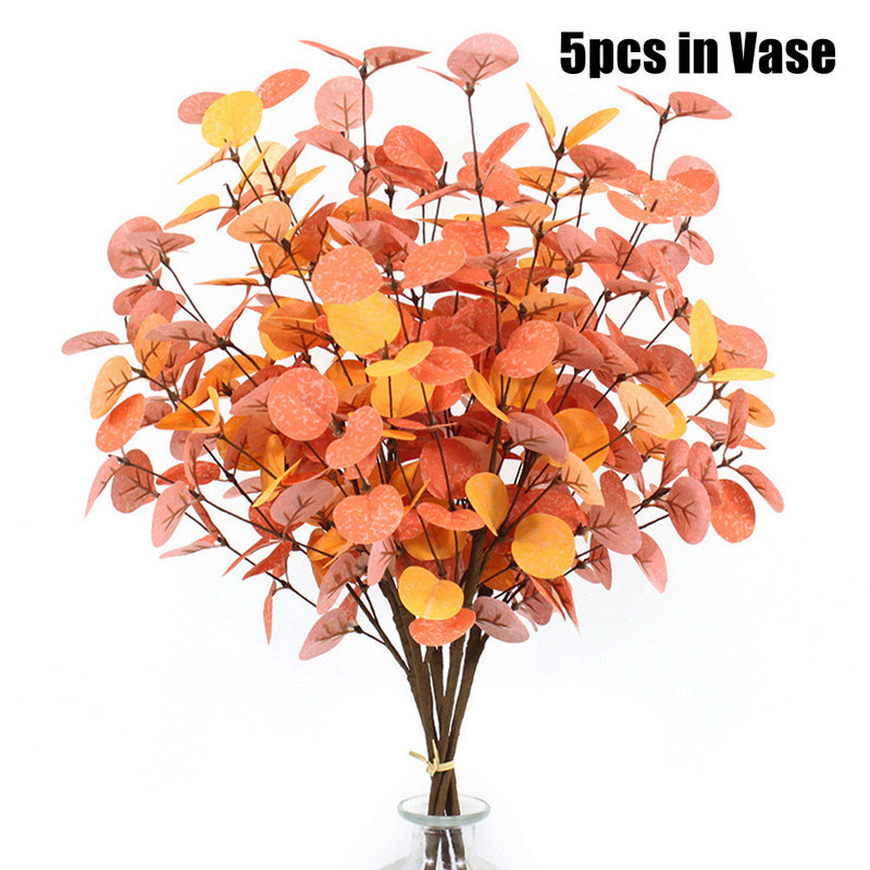 Lot de 5 tiges d'eucalyptus artificielles pour décorations d'automne, plantes botaniques, décorations d'automne, vente en gros