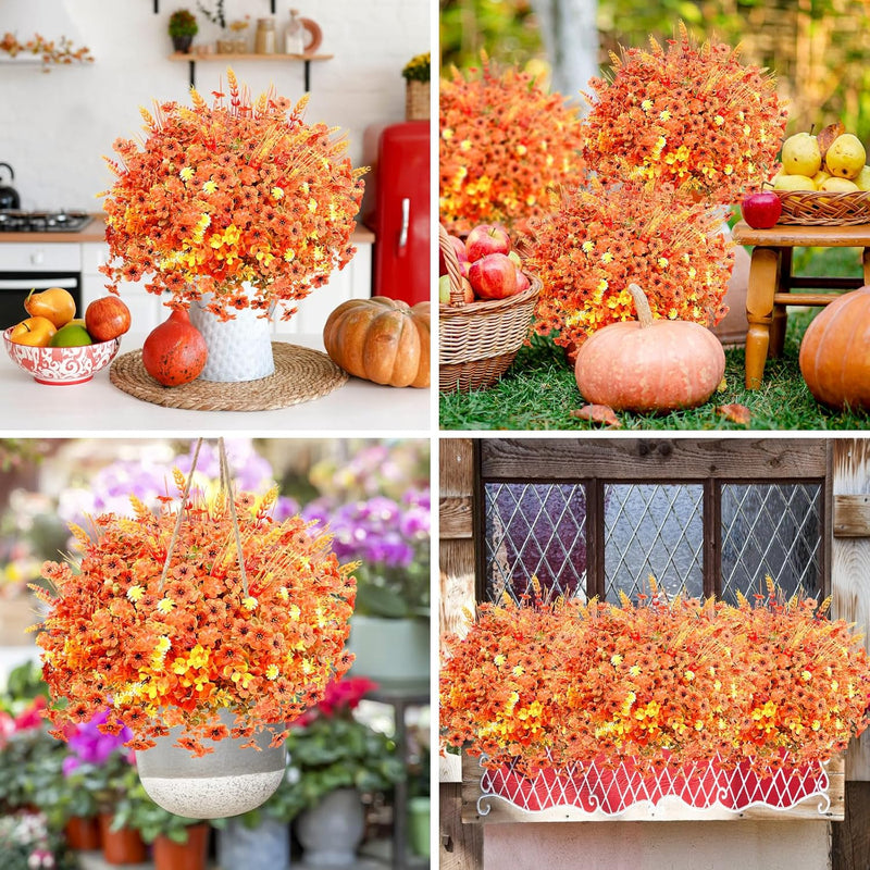 Bulk 20 Bundles Artificial Fall Mums Plant Set UV Resistant Decorative Shrubs for Gardens Wholesale