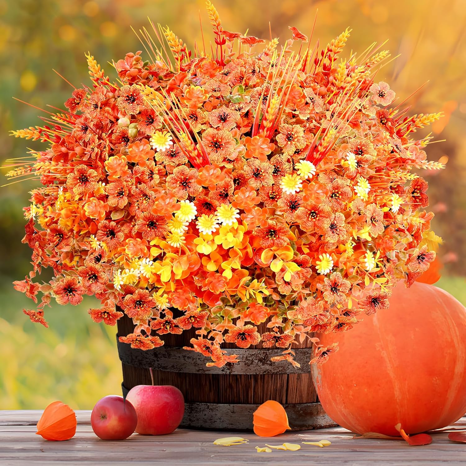 Bulk 20 Bundles Artificial Fall Mums Plant Set UV Resistant Decorative ...