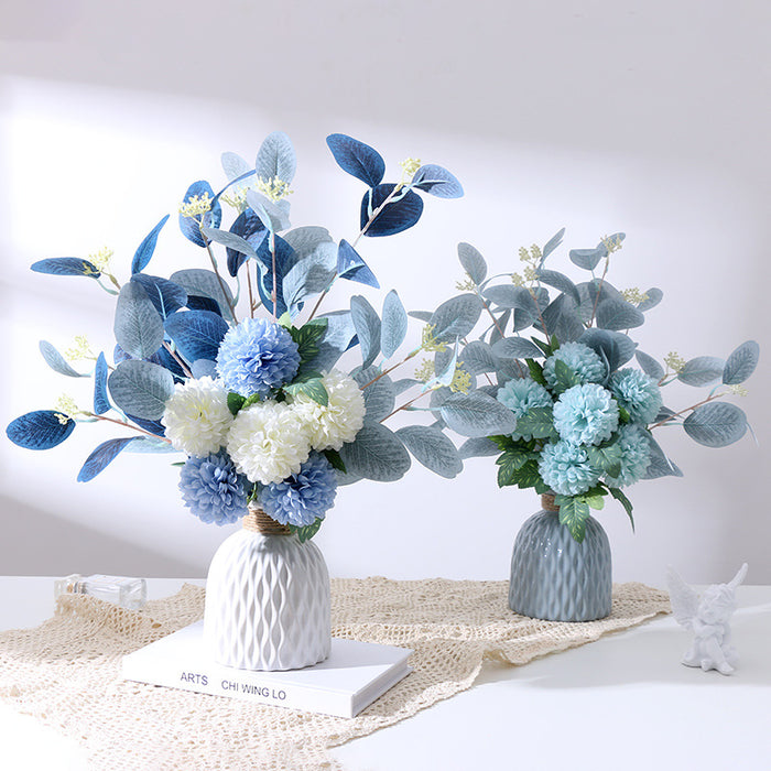 Bulk Artificial Flowers Bouquets Kiku Flowers Mum Ball Floral with Eucalyptus for Wedding Arrangements Table Centerpieces Wholesale