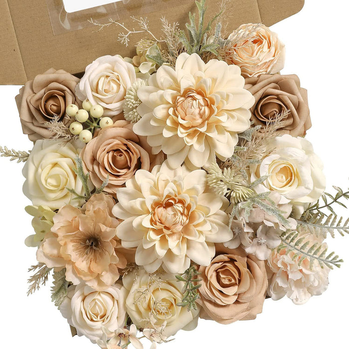 Bulk Artificial Flowers Combo Box Set Fake Flowers Faux Cake Flowers with Stems for DIY Wedding Bouquets Centerpieces Baby Shower Party Wholesale
