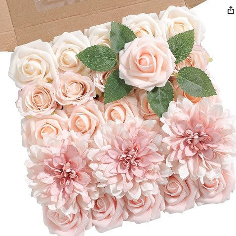 Coffret de fleurs artificielles en vrac, fausses fleurs pour gâteaux avec tiges pour bouquets de mariage, centres de table, fête prénatale, vente en gros