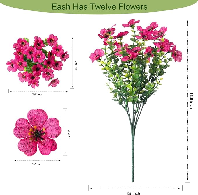 Bulk 10 Colors 2Pcs Flowers Bush Shrubs Silk Flowers Plants for Outdoors UV Resistant Wholesale