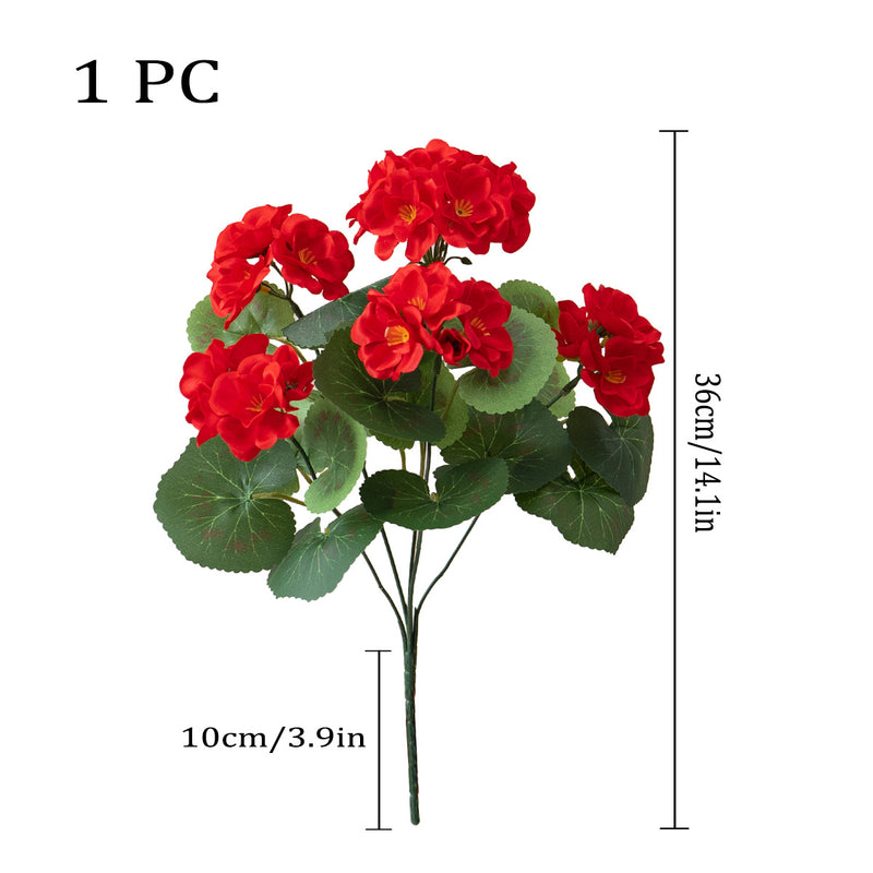 Realistic Artificial Geranium Flowers - UV Resistant Outdoor/Indoor Decor for Planters, Tables & Gardens (No Watering Needed, Great Value)