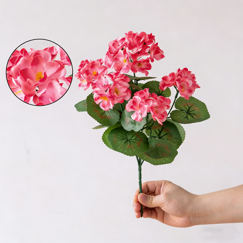 Realistic Artificial Geranium Flowers - UV Resistant Outdoor/Indoor Decor for Planters, Tables & Gardens (No Watering Needed, Great Value)
