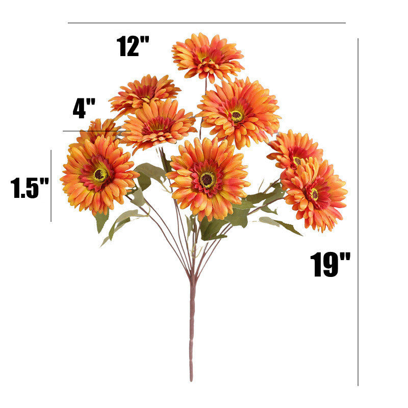 Bulk 19" Artificial Gerbera Daisy Bush - 9 Stems for Autumn & Winter Decor Wholesale