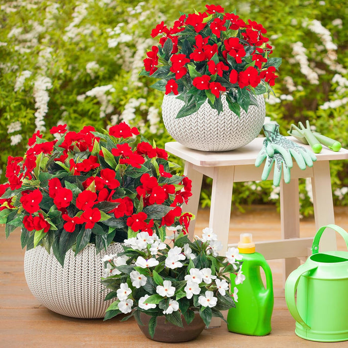 Bulk 10 Bundles 16" Impatiens Bush UV Resistant Artificial Impatiens Bouquet Flowers for Outdoors Wholesale