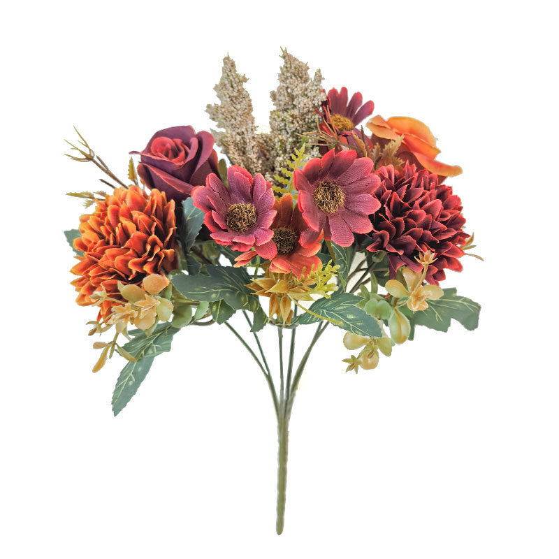 Bulk 13" Artificial Mixed Flower Bush Bouquet - Roses & Chrysanthemums for Autumn Home Wedding Decor Wholesale