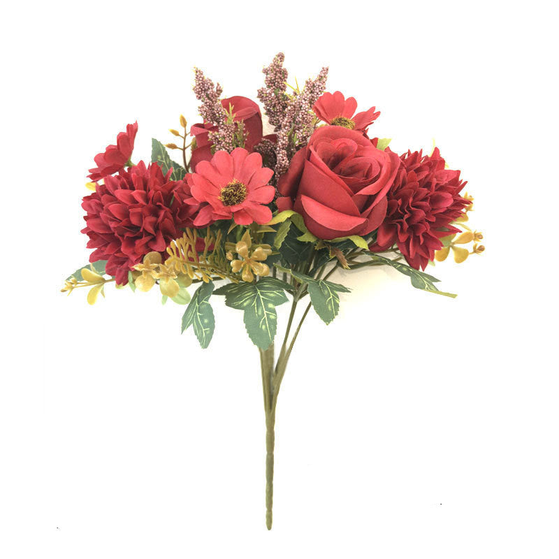 Bulk 13" Artificial Mixed Flower Bush Bouquet - Roses & Chrysanthemums for Autumn Home Wedding Decor Wholesale