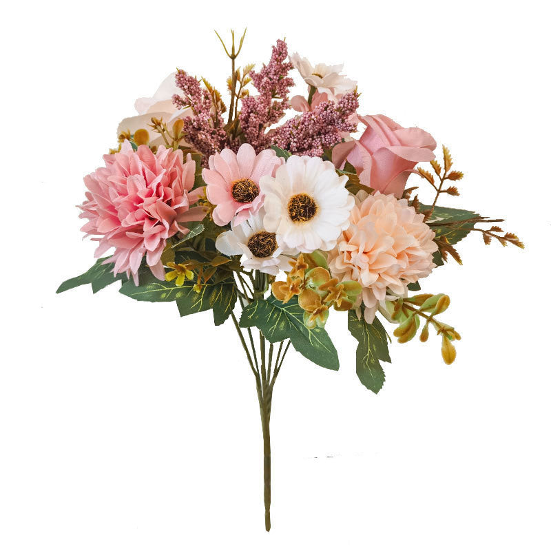 Bulk 13" Artificial Mixed Flower Bush Bouquet - Roses & Chrysanthemums for Autumn Home Wedding Decor Wholesale