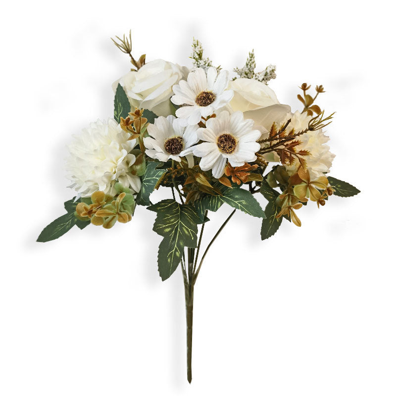 Bulk 13" Artificial Mixed Flower Bush Bouquet - Roses & Chrysanthemums for Autumn Home Wedding Decor Wholesale