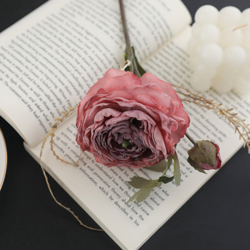 Bulk 5pcs 9.8" Retro Rose Stems with Burnt Edge Rose Bouquet Artificial Wholesale