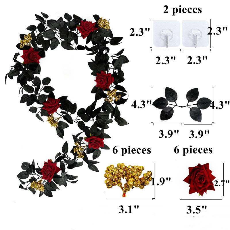 Bulk 5.7ft Black Halloween Garland with Rose And Berries Wholesale