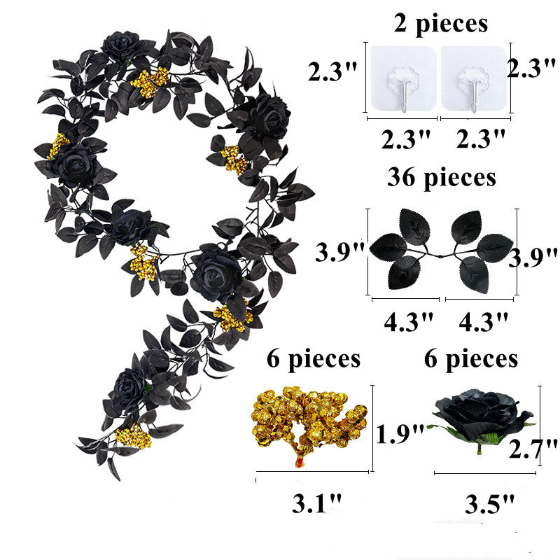 Bulk 5.7ft Black Halloween Garland with Rose And Berries Wholesale
