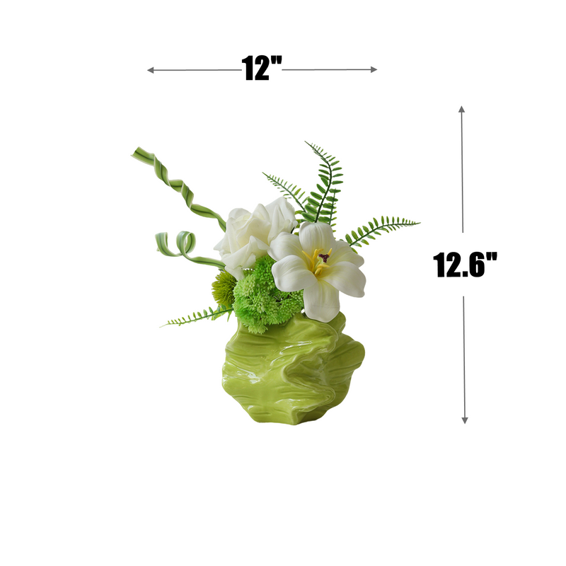 Bulk 12.6" Artificial Spring White & Green Flower Bouquet with Ceramic Vase for Restaurant & Bar Wholesale