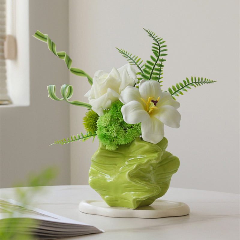 Bulk 12.6" Artificial Spring White & Green Flower Bouquet with Ceramic Vase for Restaurant & Bar Wholesale