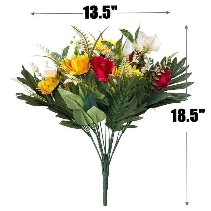 Bulk 18.5" Lifelike Artificial Sunflower Bouquet – Mixed with Roses & Orchids for Cemetery Memorial Decor Wholesale