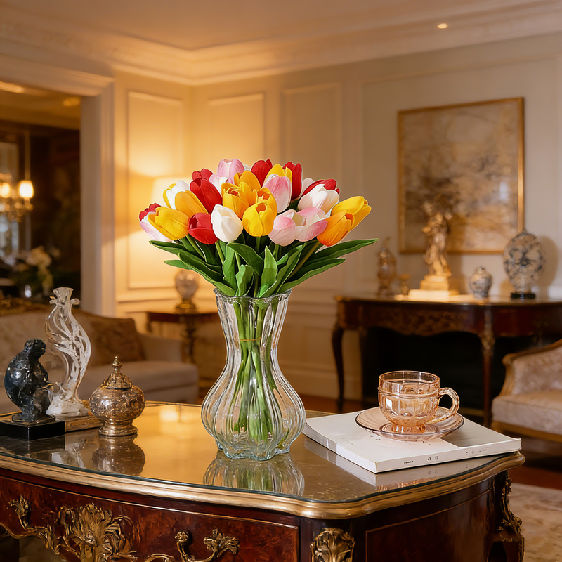 Lot de 20 tulipes artificielles au toucher réaliste pour arrangements de mariage, centres de table, vente en gros