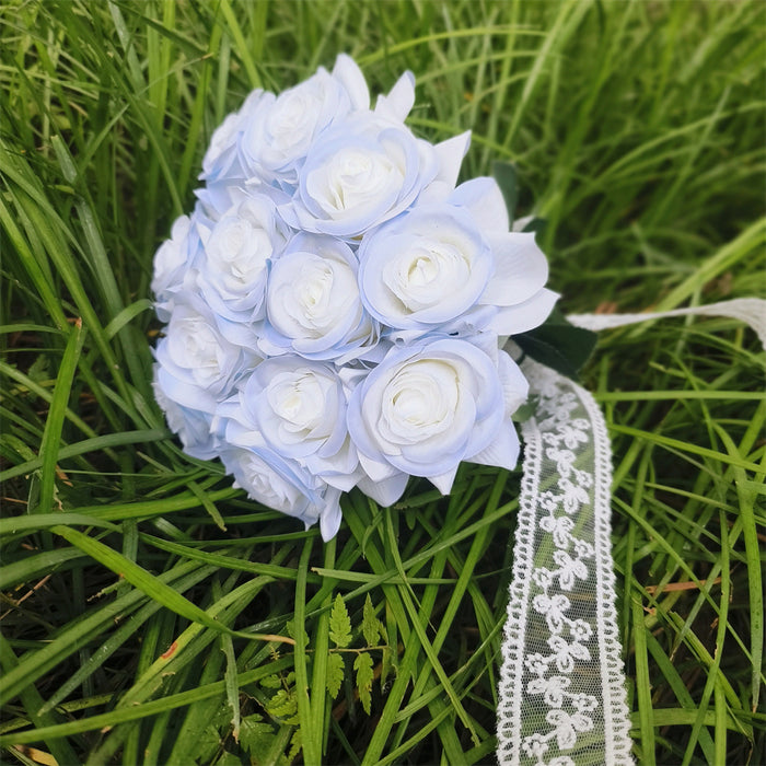 Ramo de dama de honor de rosa azul hielo roto a granel ramo de boda al por mayor 