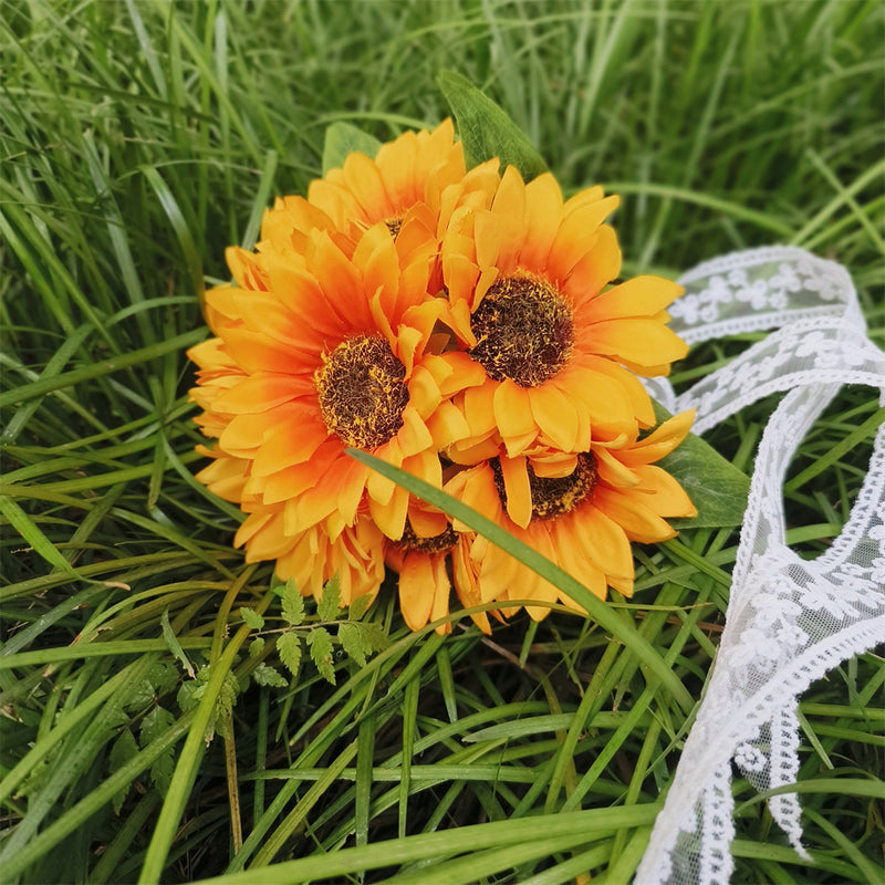 Bouquet de demoiselle d'honneur de tournesol en vrac de 9 pouces, bouquet de mariage en gros 