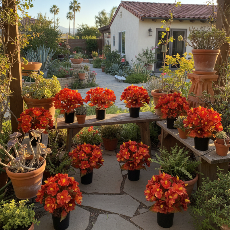 Bulk 14" Autumn Hibiscus with Black Pot Flowers UV Resistant for Outdoors Decoration Wholesale