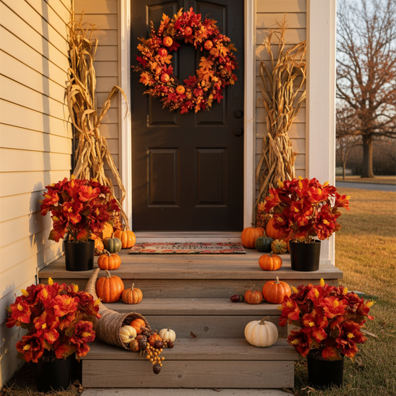 Bulk 14" Autumn Hibiscus with Black Pot Flowers UV Resistant for Outdoors Decoration Wholesale