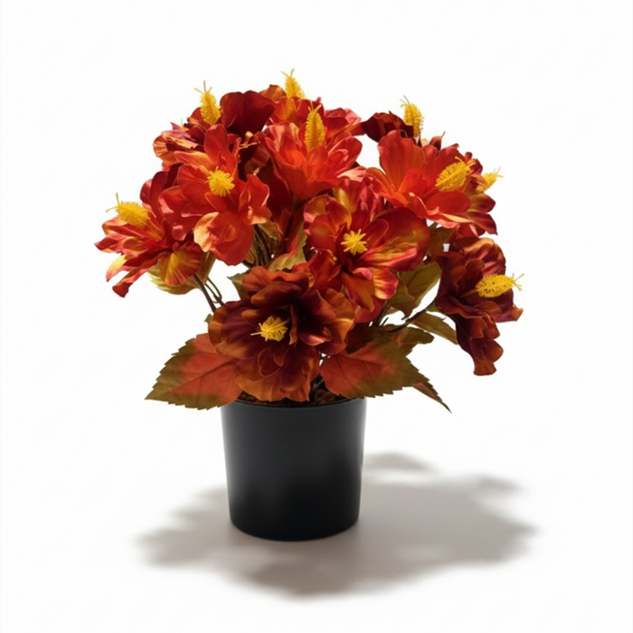 Bulk 14" Autumn Hibiscus with Black Pot Flowers UV Resistant for Outdoors Decoration Wholesale