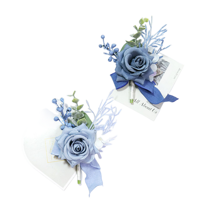 Bulk Rose Boutonniere Handmade Dusty Blue for Wedding Party Wholesale