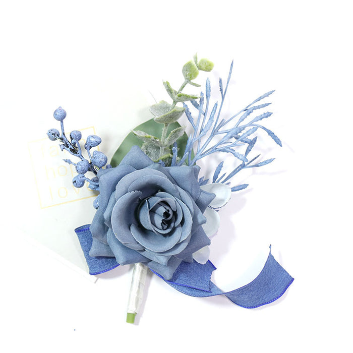 Bulk Rose Boutonniere Handmade Dusty Blue for Wedding Party Wholesale