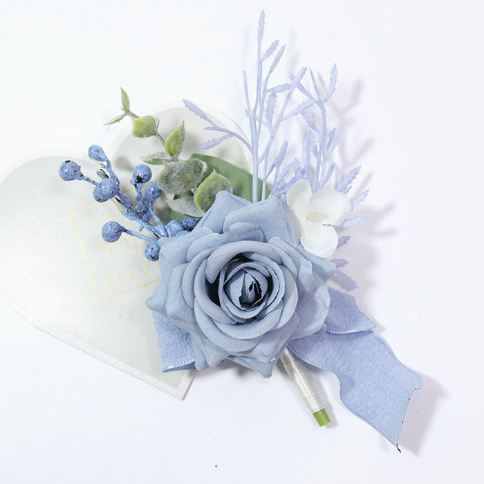 Boutonniere de rosa a granel hecho a mano azul polvoriento para fiesta de boda al por mayor