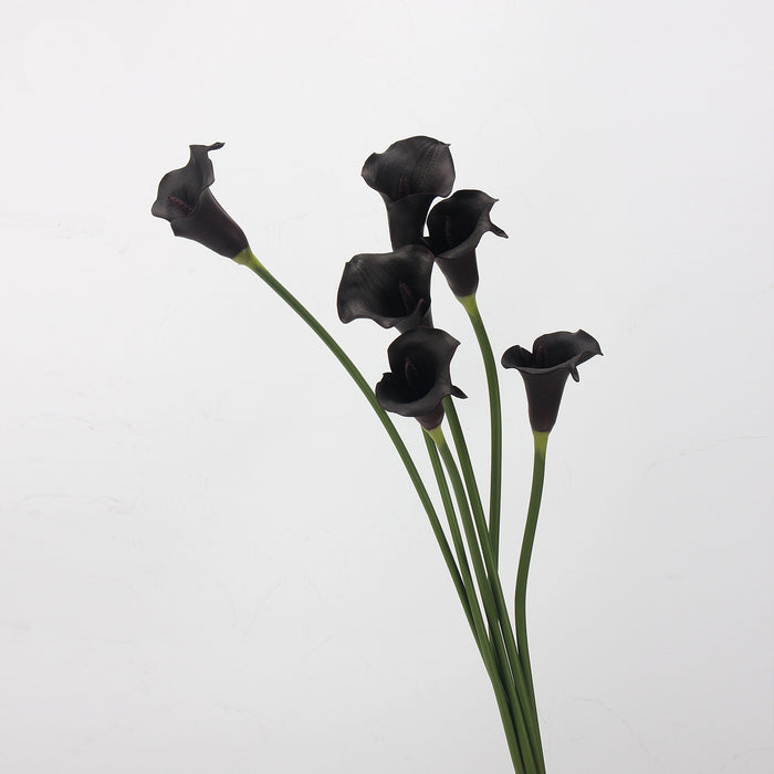 Bulk 5pcs 25" Black Purple Calla Lily Stems Real Touch Flowers for Halloween Arrangements Wholesale