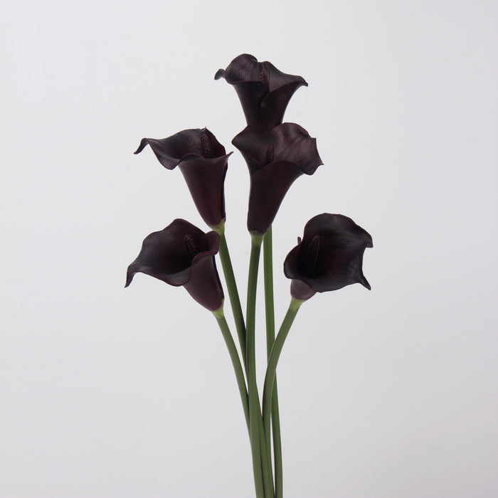 Bulk 5pcs 25" Black Purple Calla Lily Stems Real Touch Flowers for Halloween Arrangements Wholesale