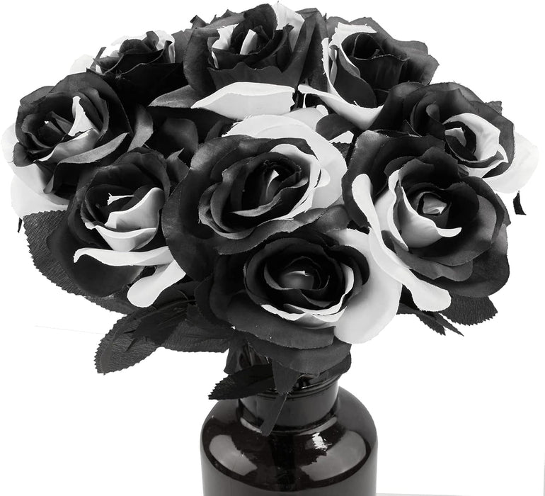 Bulk 10pcs Halloween Rose Stems Black And White Rose Flowers Wholesale