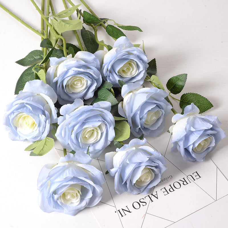 Bulk 18" Rose Stem Gradient Blue Artificial Silk Rose Flowers Wholesale
