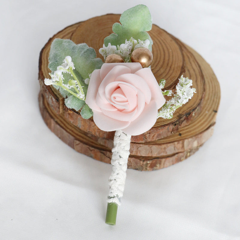 Boutonniere de rosas a granel de 5 "para boda de hombres con alfileres al por mayor