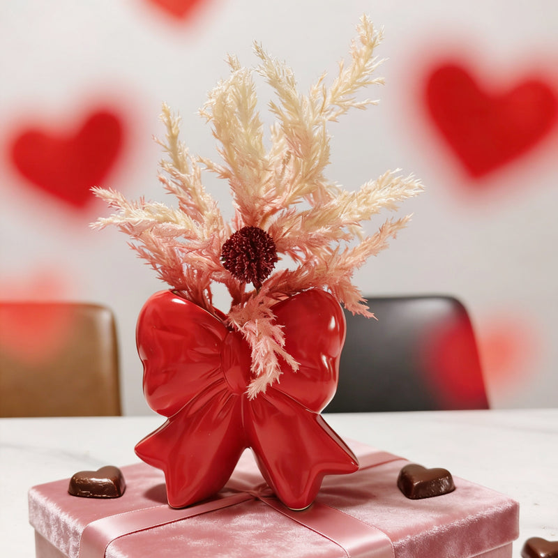 Bulk Valentine's Day 10" Botanical Tabletop Artificial Plant with Ceramic Butterfly Vase Wholesale