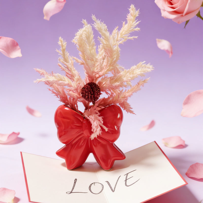 Bulk Valentine's Day 10" Botanical Tabletop Artificial Plant with Ceramic Butterfly Vase Wholesale