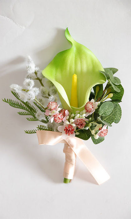 Bulk Handmade Calla Lily Boutonnieres with Greenery Wholesale