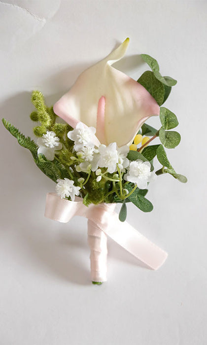 Bulk Handmade Calla Lily Boutonnieres with Greenery Wholesale