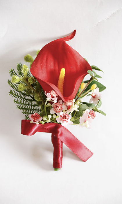 Bulk Handmade Calla Lily Boutonnieres with Greenery Wholesale