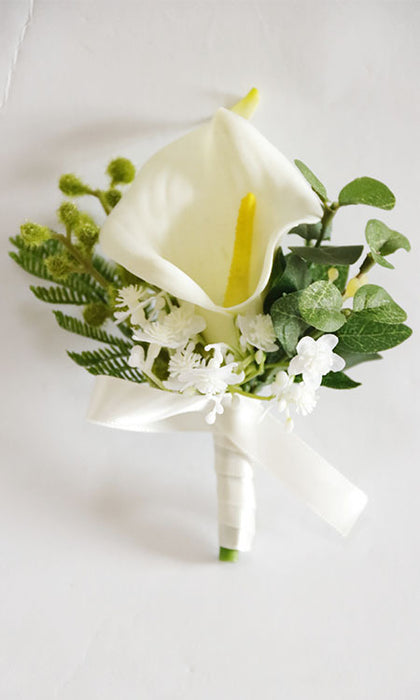 Bulk Handmade Calla Lily Boutonnieres with Greenery Wholesale