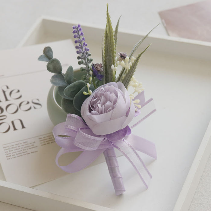 Bulk Purple Peony Boutonnieres with Greenery Wholesale